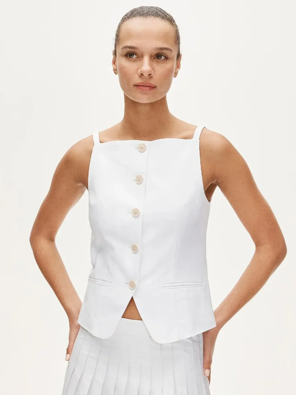 J.Crew Gramercy Linen Cutaway Tank | Button Up Vest | White | NWT | Size 10